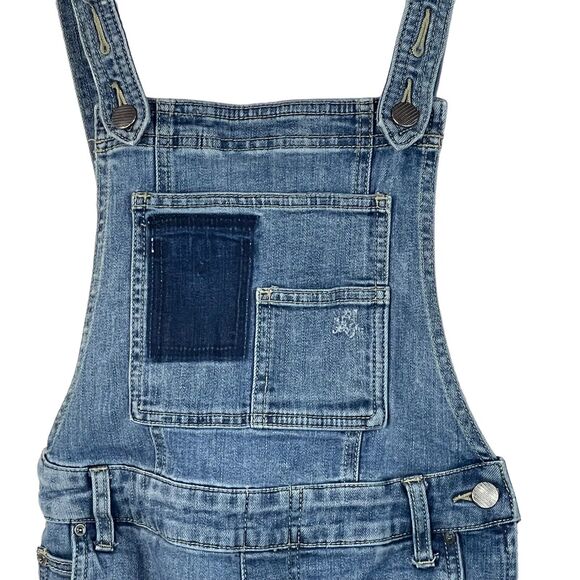 Free People SZ 25 Milo Denim Jean Overalls Distressed Pockets Side Zip Womens - Picture 2 of 12